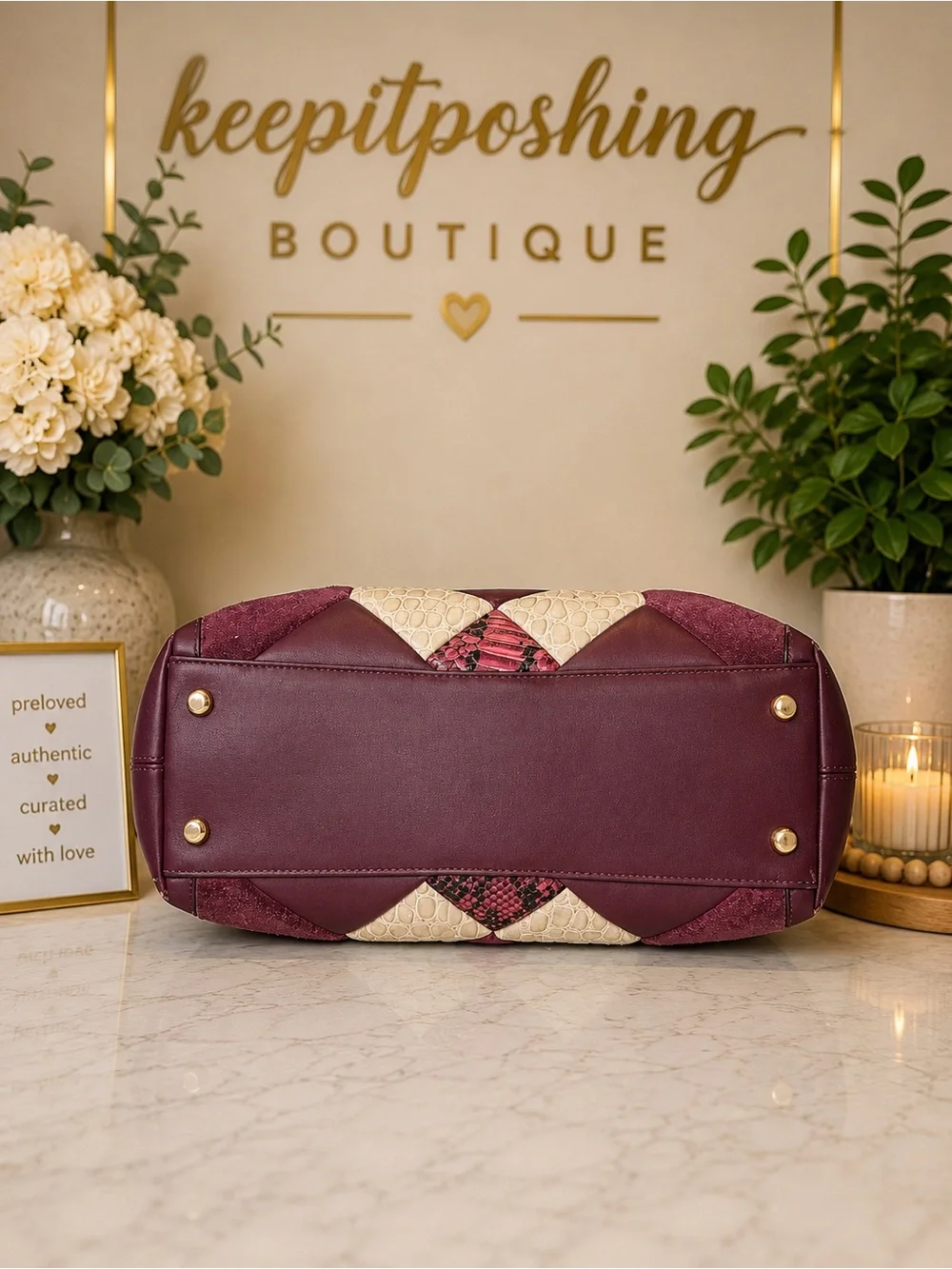 Coach Patchwork Shoulder Bag in Burgundy, Pink & Cream
